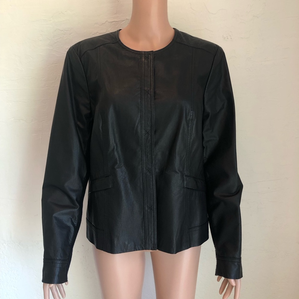 Y2K Jones New York Collection Black Collarless Leather Jacket Women’s Size L